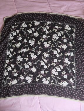 Floral Square Scarf in Black and Light Pink